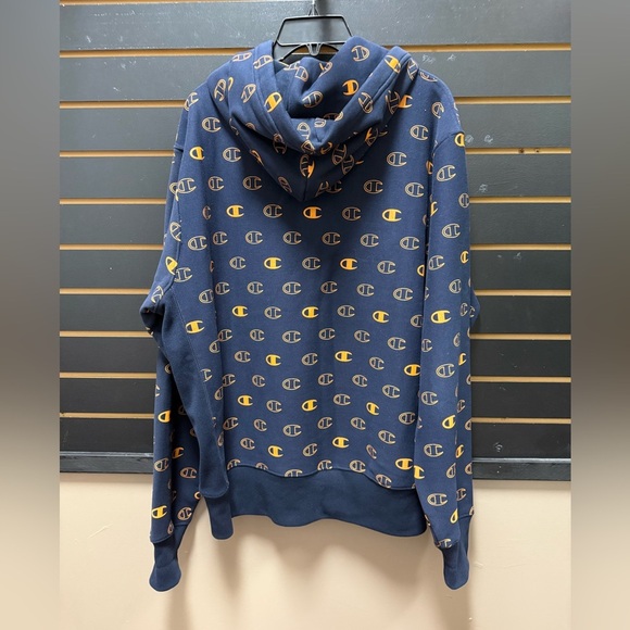 Champion Men's Navy Hoodie with orange  Logo Pattern - Picture 3 of 3